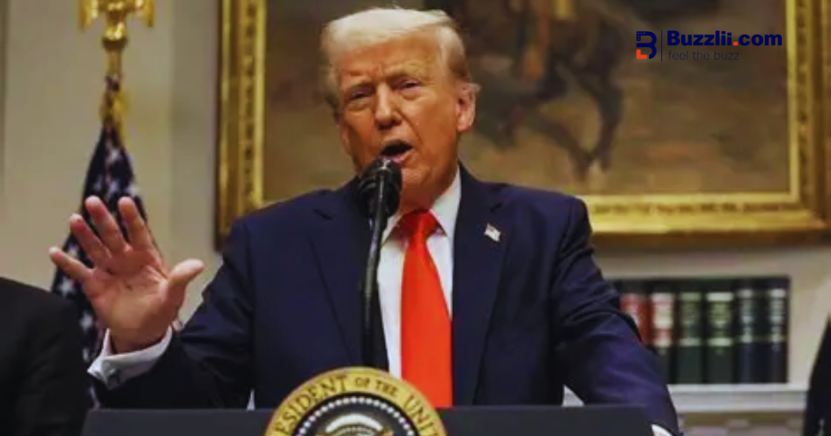 Donald Trump speaks from the White House during a public address
