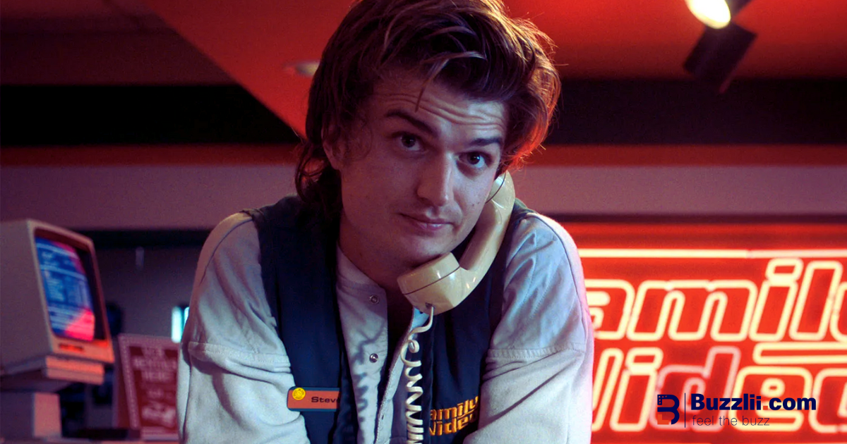 A close-up editorial-style image inspired by Steve Harrington, highlighting his character’s growth in Stranger Things.